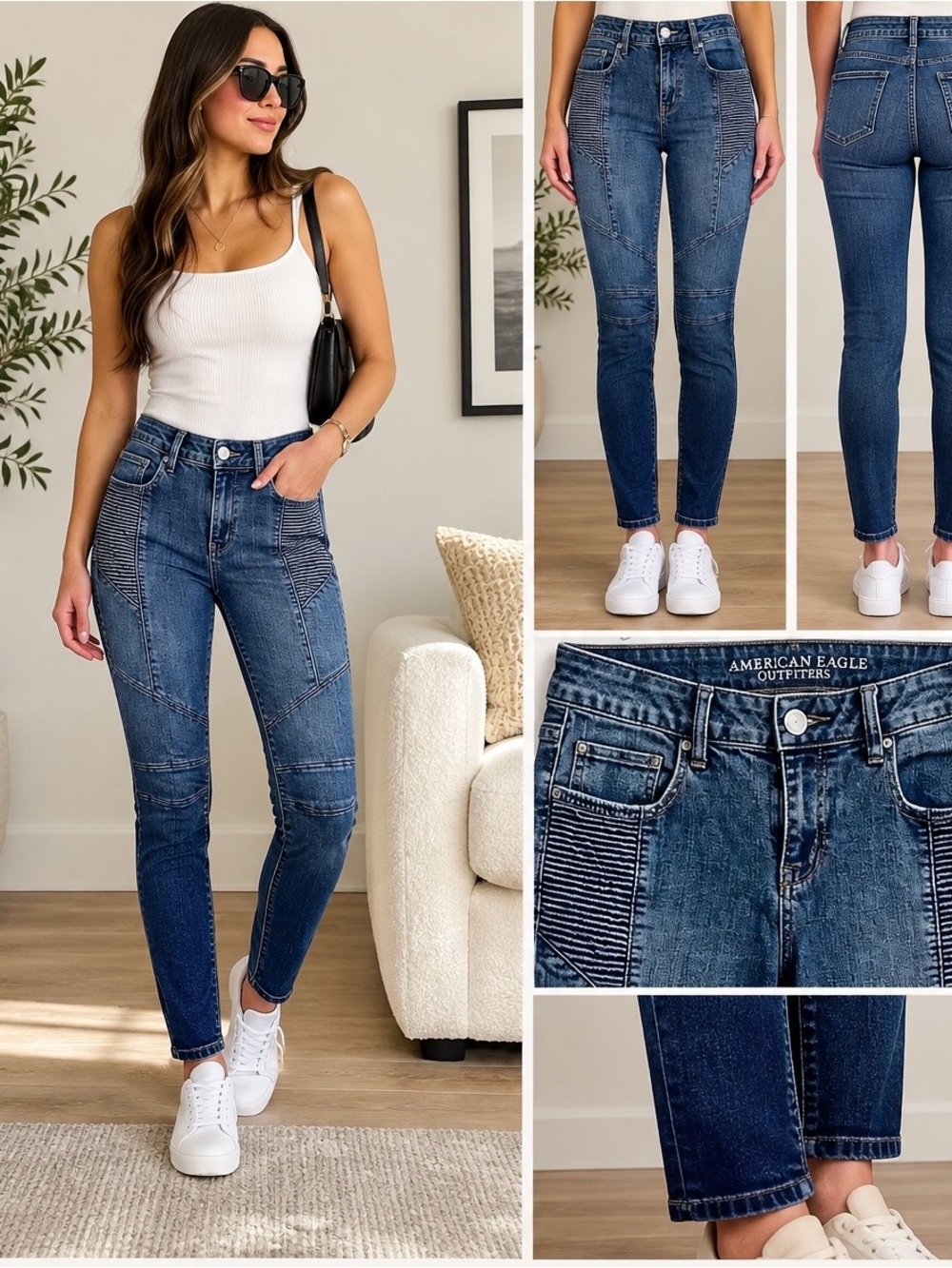 American Eagle Women’s Skinny Moto Jegging Ankle Super Stretch Jeans size 8